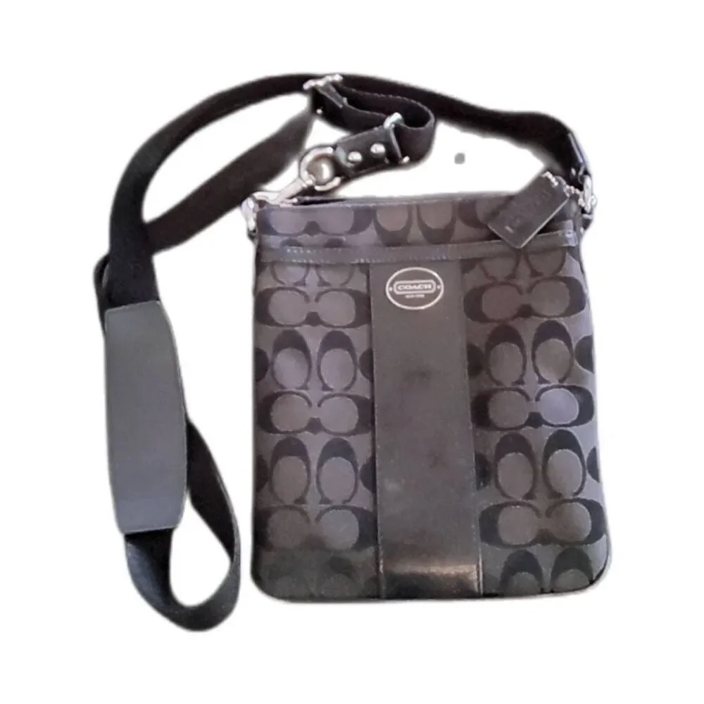 COACH Dark Brown Canvas Print Leather Accent Messenger/Crossbody Bag Purse